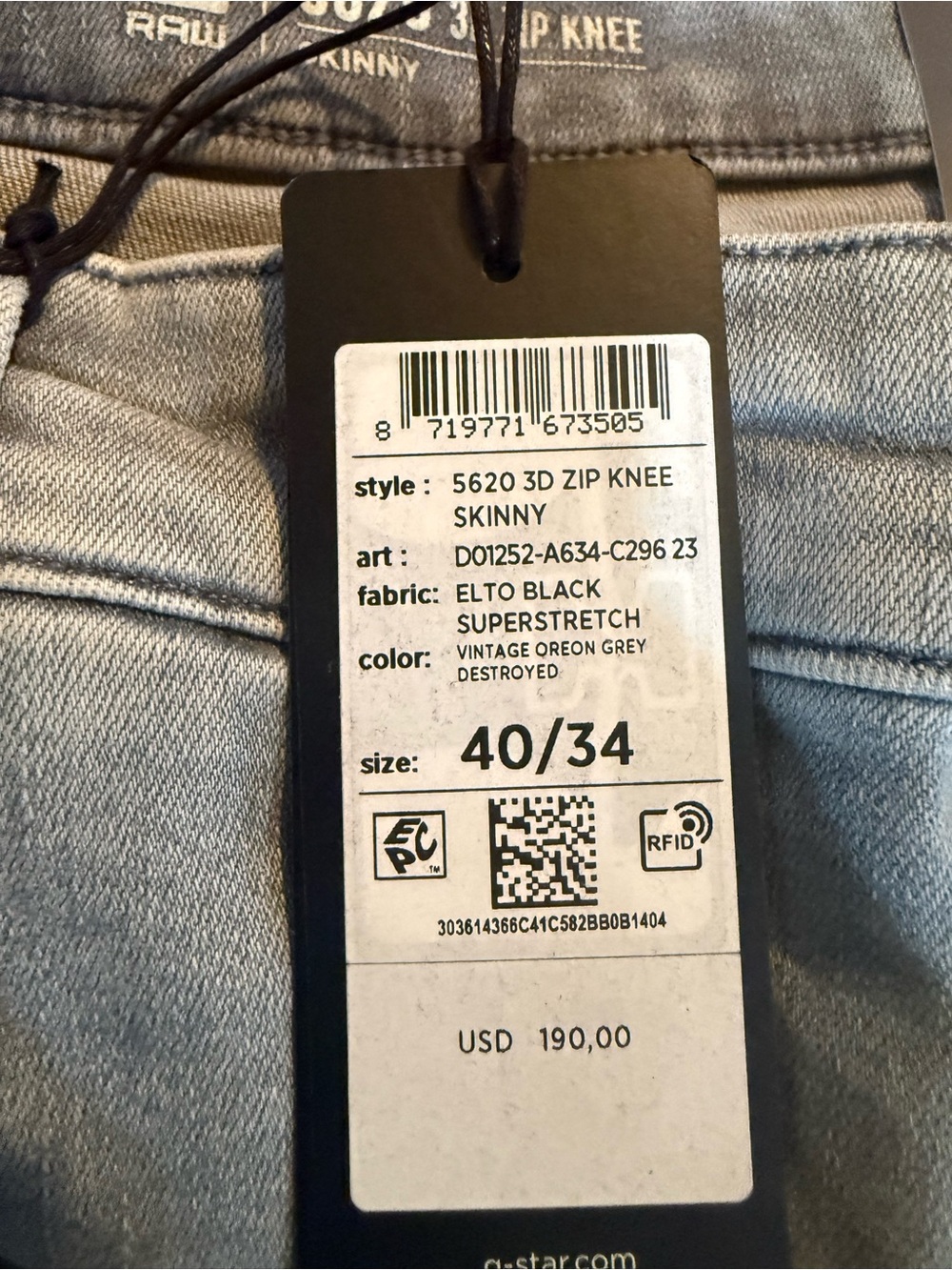 Men’s G Star RAW 5620 3D Zip Knee Skinny jeans gray wash NWT Size 40/34 - Picture 14 of 16